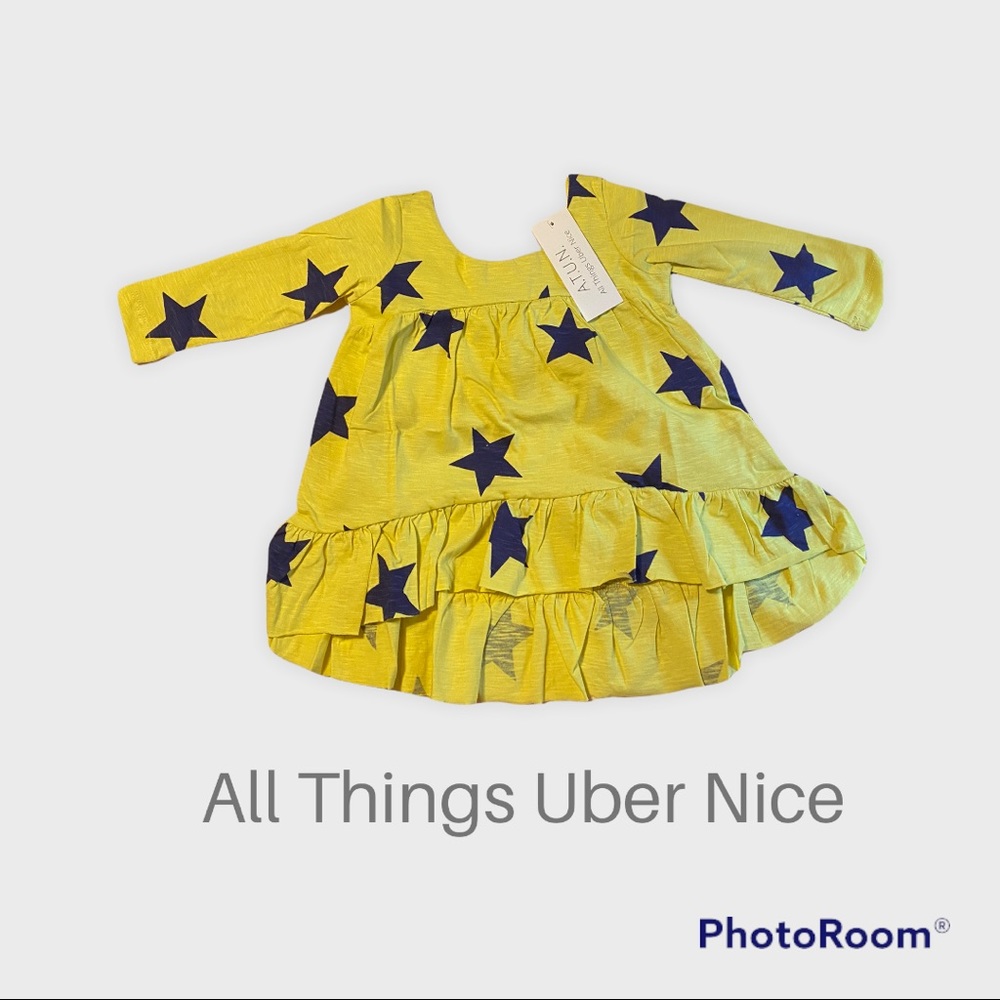 A.T.U.N Dress Toddler Girl 1T and 2 T Yellow with Navy Stars